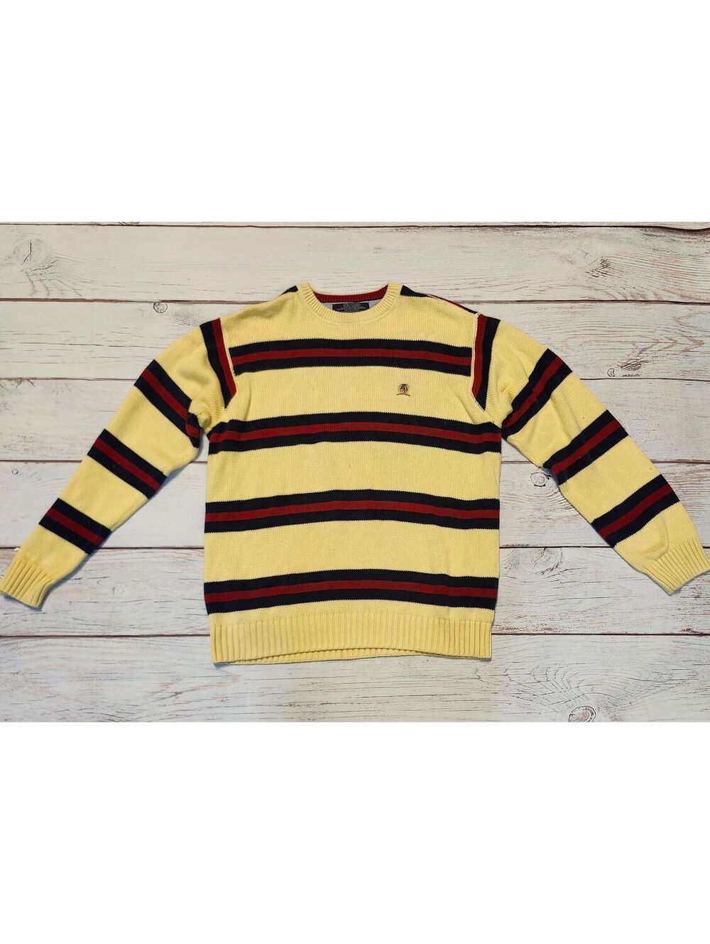 Tommy Hilfiger Yellow Striped Crewneck Sweater Mens Size Medium - Picture 1 of 9